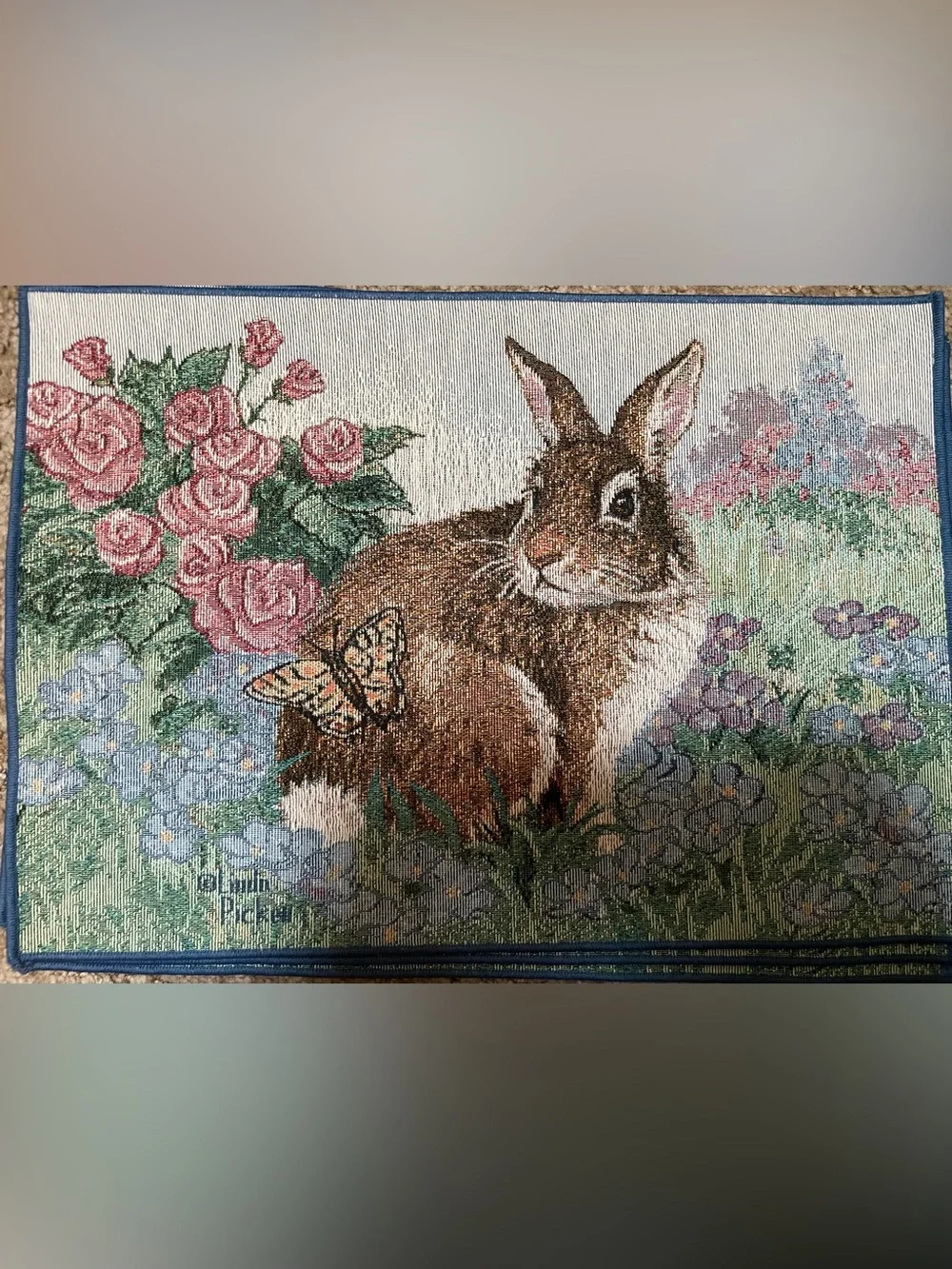 Vintage Rabbit & Butterfly Tapestry Placemat Set of 4 - by Linda Pickell
